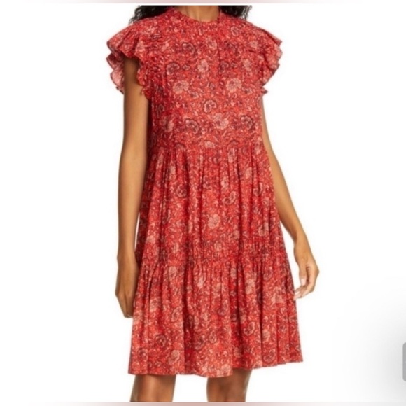 Ulla Johnson Dresses & Skirts - Ulla Johnson / Hana floral high neck ruffle Dress in red poppy mini 0